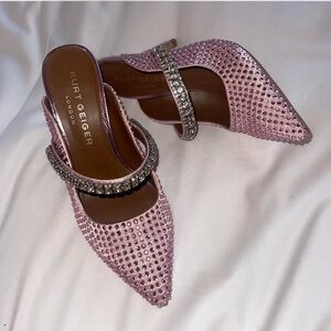 Kurt Geiger pink and silver rhinestone high heeled mules